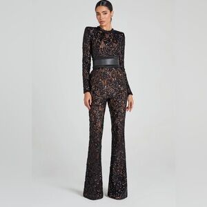 NADINE MERABI Black Sequin Jumpsuit